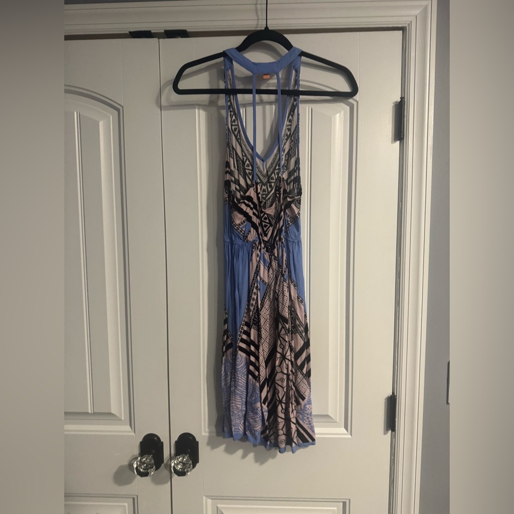 PEACH PUFF BLUE PATTERNED TANK DRESS SIZE LARGE - Picture 5 of 6